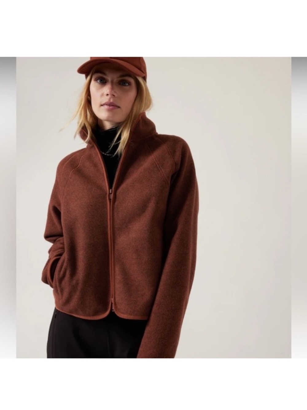 Athleta stroll fleece Zip-Up Shirt Jacket in rust